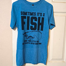 Gildan Blue “Sometimes It’s a Fish” Graphic Tee Crew Neck Short Sleeve S picture