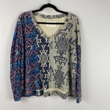 Anthropologie Pilcro Moira Pullover Top Size Small Blue Tribal V Neck Relaxed picture