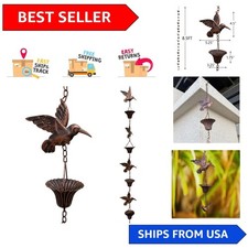 Beautiful 8.5FT Antique Copper Rain Chain - Captivating Hummingbird Design picture
