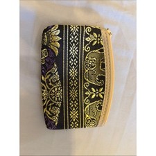 Traditional Thai Black and Gold Brocade Cosmetic Coin Pouch with Purple Detail picture