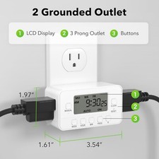 BN-LINK 7-Day Heavy Duty Digital Timer with Dual Outlet, LCD Display 3-Prong picture