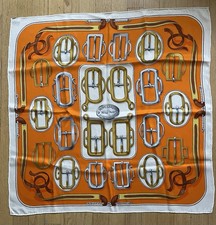 Authentic Hermes Bouclerie d’Attelage Silk Scarf 25” Orange Vintage France 65cm picture