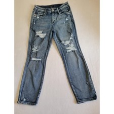 Judy Blue Distressed Straight Leg Jeans Medium Wash High Rise Denim Size 7/28 picture