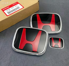 ✔3X Front Emblem Rear Steering Badge Black Red For SEDAN 2016-21 Honda CIVIC⚡ picture
