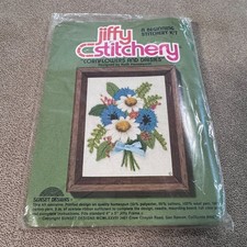 Vtg Sunset Designs Jiffy Stitchery Cornflowers & Daisies Crewel Kit 211 NIP picture