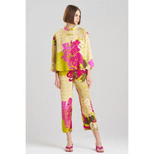 Natori Rimini Satin Pajama Set Womens M Multi Mandarin Collar Side Slits GBO2893 picture