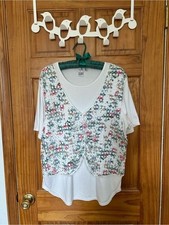 Vintage White Tee with Floral Knit Vest like Overlay picture
