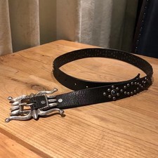 RRL Double RL Vintage Studded Leather Belt with Ornate Silver Buckle Size 34 picture