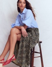 Boden Dimitra Linen Column Skirt Almond Milk Cheetah Pop US 2 picture