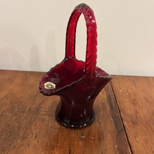 VTG Westmoreland Ruby Red Glass Basket, 6.5”, Cadmium Glow picture