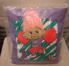 Treasure Trolls Purple Plush Throw Pillow Cheerleader Pink Hair NOS Vintage Rare picture