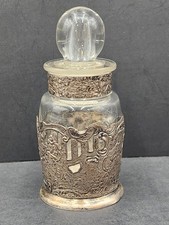 Antique Webster Silver plate & Glass Perfume Bottle with Village Scene Holder picture