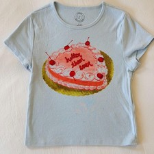 Urban Outfitters Hotter Than Ever Cake Baby Tee Blue Pink Heart Graphic Top M picture