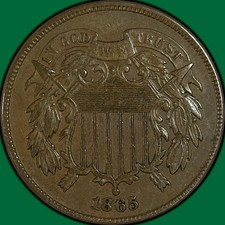 1865 Two Cent Piece Almost Uncirculated AU Coin #41634 picture