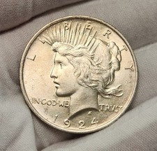1924 P Peace Silver Dollar $1 Philadelphia Mint AU Almost Uncirculated P24CeW picture