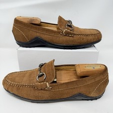 Martin Dingman Croc Embossed Suede Bit Loafers Mens 8.5 M Brown Cognac Driving picture