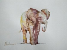 Baby Elefant, Animal, Watercolor artwork, Handmade, Original painting on paper picture