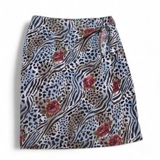 Vintage Renee Adams Mixed Animal Print Rose Wrap Skirt Leopard Zebra Medium picture