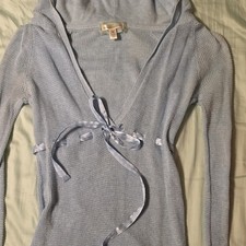 Y2K Aeropostale Light Blue Waffle Knit Hooded Top w/ Ribbon Tie picture
