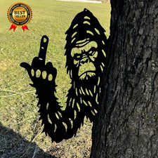 Large Middle Finger Bigfoot Peaking A Boo Animal Metal Sign Wall Art Ornament... picture
