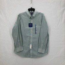 Croft & Barrow Shirt Mens 17.5 34/35 Fern Green Blue Check Classic Fit Easy Care picture