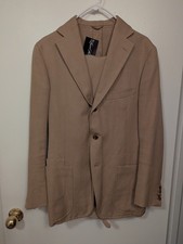 Suave Drake's London Men's Tan Suit Cotton Ramie Blend 48 Jacket 30 Pants picture
