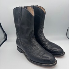 El Potro Cowboy Boots Mens Sz 12 Black Caiman Belly Leather Western Roper picture