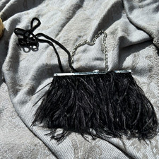Vintage Black Feather Evening Clutch Purse with Dual Straps picture
