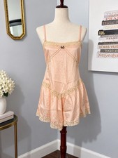 Antique 1920s Silk Step-In Chemise Peach Lace Ribbonwork Flapper Lingerie picture