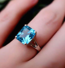 Swiss Blue Topaz Gemstone Handmade 925 Sterling Silver Jewelry Ring All Size picture