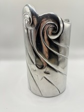 Vintage Lunt Silverplate Modernist Sculptural Vase 8” Abstract Swirl Design picture