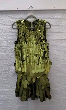 New ASOS Design Dropped Slouchy Waist Embellished Mini Dress In Green Sz 4 picture