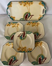 Thomas Forester Phoenix Ware Sunglo Sandwich Set Tray 5 Plates Art Deco 1930s  picture