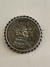 Antique 1861 German States Prussia Silver Coronation Thaler Coin Brooch Wilhelm picture