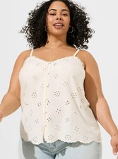 Torrid Plus Size 2X Eyelet Challis Swing Cami Sleeveless V-Neck Ivory NWT picture