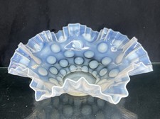 RARE HTF Vintage  Fenton French Opalescent Coindot Bowl e Ruffled Edge 9” picture
