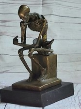 Contemporary Solid Bronze Skeleton Thinker Sculpture Signed Milo Artwork Figurie picture