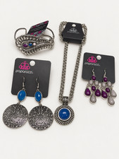 Paparazzi Blue Purple Silver Tone Bundle Necklace 2 Earring Pairs Cuff picture
