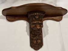 Antique Carved Oak Lion Head Corbel Wall Shelf picture