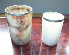 Two 19th Century Victorian Silver Metal Banded Alabaster Beakers picture