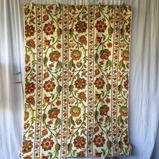 BTY 1970s gold Jacobean Floral Stripe Decor Fabric granny core picture