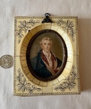 Antique Gouache Hand Painted Framed  Miniature Gentleman Empire Era picture