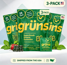 3pc Gruns Super Greens Gummies 28ct Prebiotics Spirulina Digestive Health* picture
