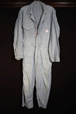 Vintage 1950's  Blue & White Herringbone Cotton Coveralls Size Med Good Cond picture