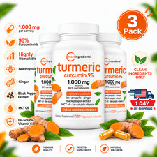3 PACK Turmeric Curcumin Supplement 1000mg Black Pepper 3 Pack 360 Caps-NEW picture