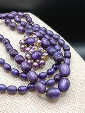 Vintage Purple Moonglow Lucite Beaded Necklace Clip Earrings Set 35