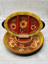 Discontinued Pier 1 Imports Sunflower Terracotta Divided Platter & Dip Tray picture