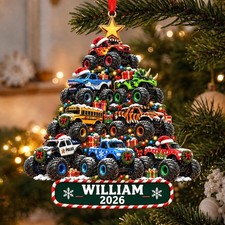 Personalized Monster Truck 2D Acrylic Ornament, Boys Kids Xmas Gift picture