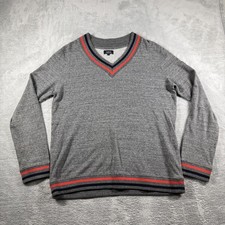 A.P.C. Sweater Mens XL Gray Japanese Cotton Fleece Striped Trim Luxury Designer picture