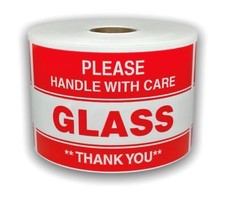 3X5, PLEASE GLASS HANDLE WITH CARE **THANK YOU**, 500 labels a roll, 1-12 Rolls picture